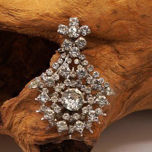 Vintage Art Deco Style Cut Glass Rhinestone Tiered Floral Silver Tone Brooch